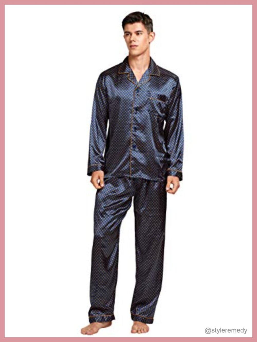 Men's Classic Satin Pajama Set Long Sleeve Button Down Sleepwear